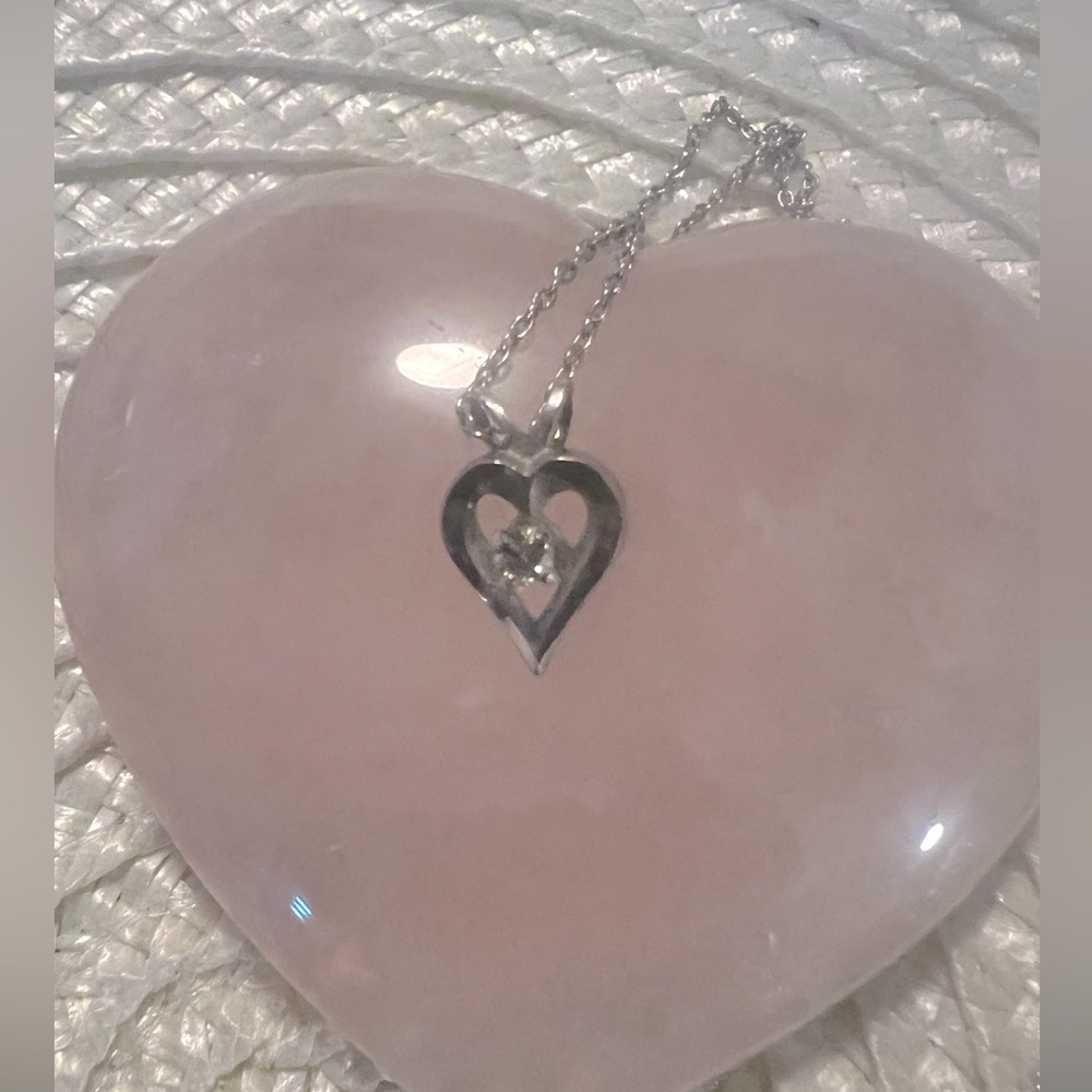 Vintage Genuine Gemstone Sterling Silver Heart Pendant Italy Necklace